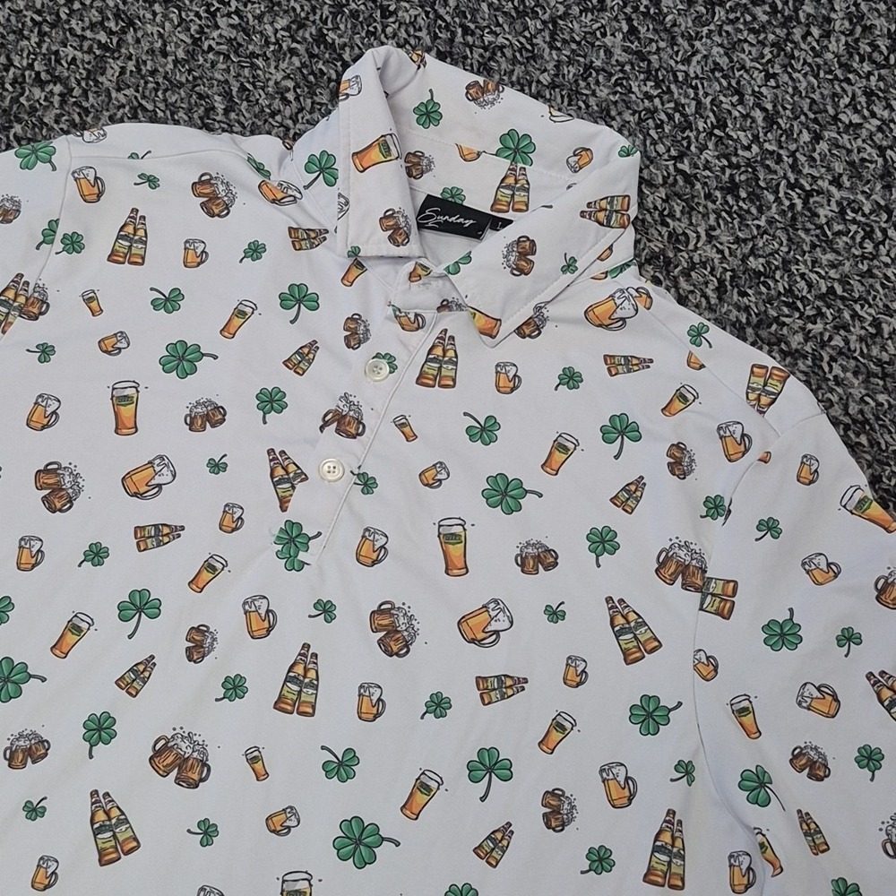 Sunday Swagger Golf Polo Mens Large St Patricks Day Clover Beer Lucky Irish